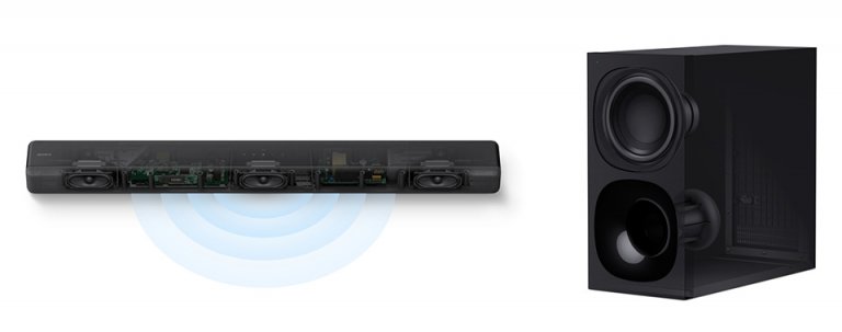 圖 4) HT-G700配置3.1聲道，具備三個前置喇叭搭配獨立重低音箱.jpg